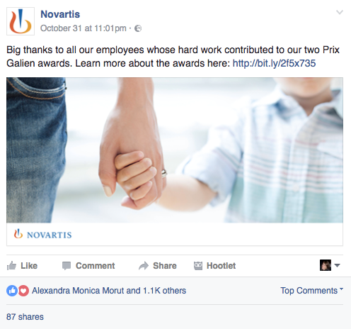 novartis social media clipatize agency healthcare marketing facebook formatting link shortening